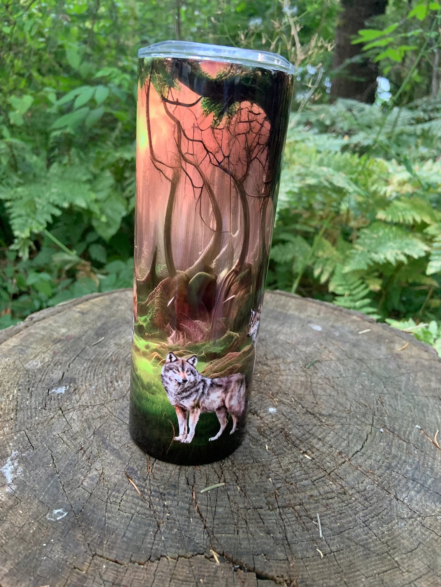 Wolves in the woods tumbler