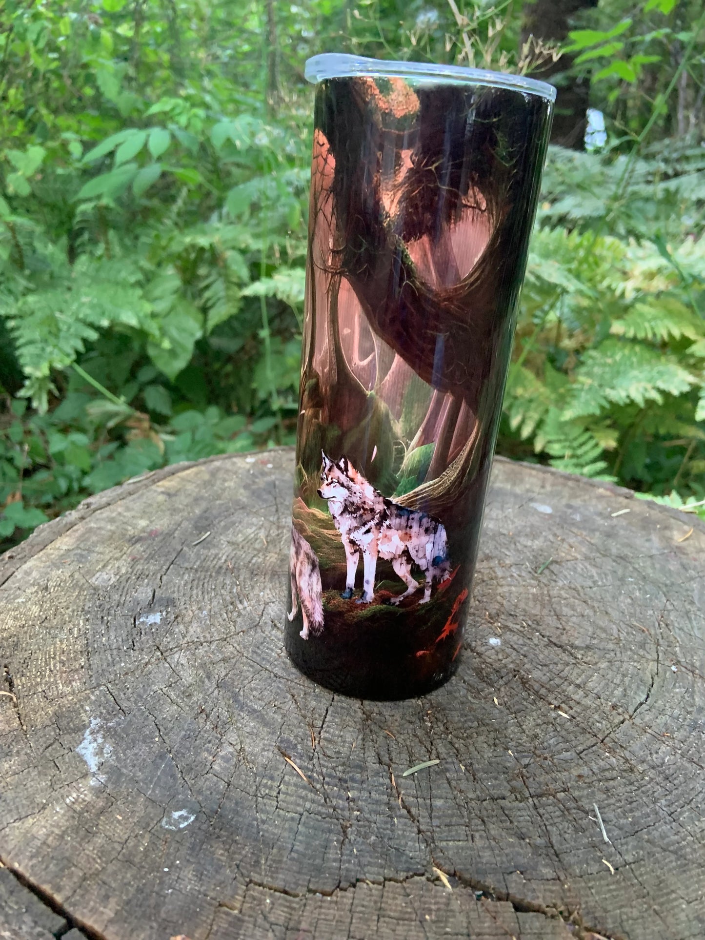 Wolves in the woods tumbler